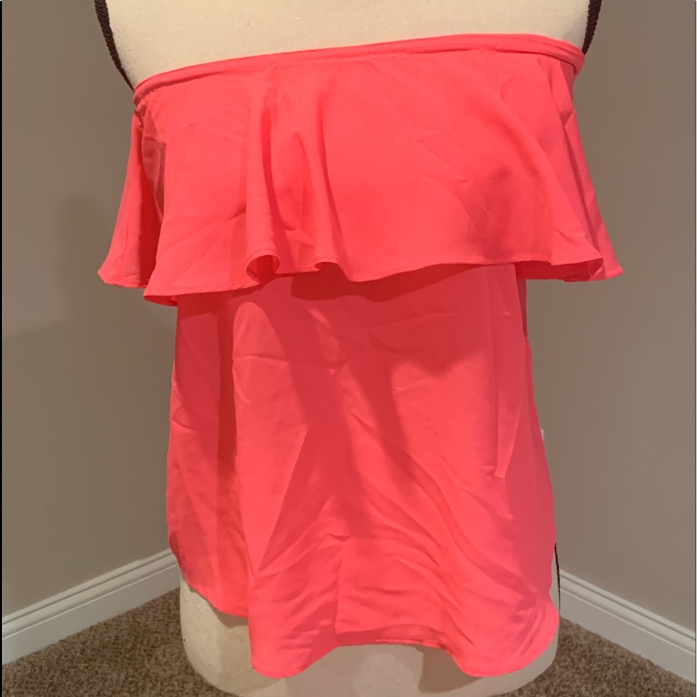Hot pink sheer strapless top. Beautiful color.